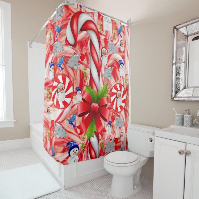 Christmas Shower Curtain, Candy Cane (In Situ)