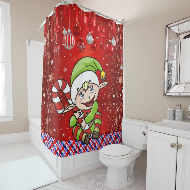 Christmas Shower Curtain, Elf (In Situ)