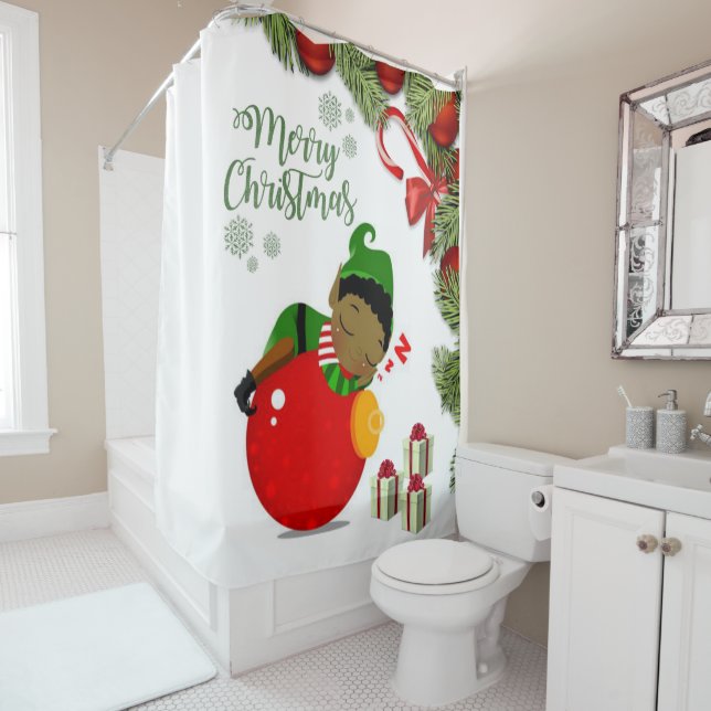 Christmas Shower Curtain, Elf (In Situ)