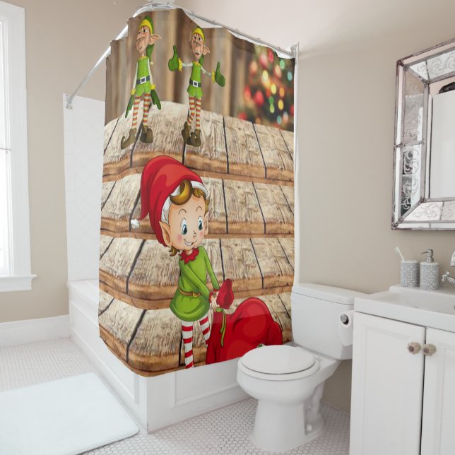 Christmas Shower Curtain, Elf (In Situ)