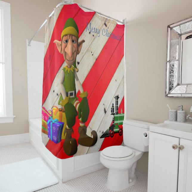 Christmas Shower Curtain, Elf (In Situ)
