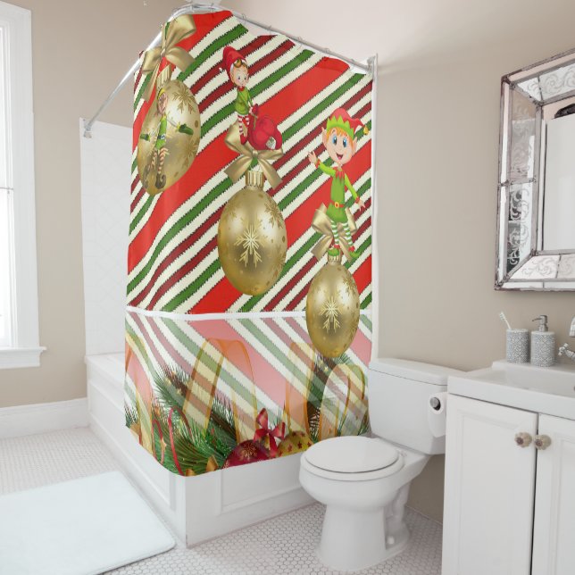 Christmas Shower Curtain, Elf (In Situ)