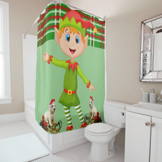 Christmas Shower Curtain, Elf (In Situ)