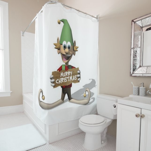 Christmas Shower Curtain, Elf (In Situ)