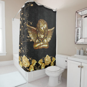 Christmas Shower Curtain, Gold Angel