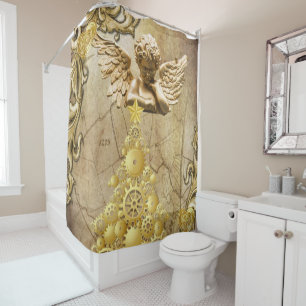 Christmas Shower Curtain, Gold Angel