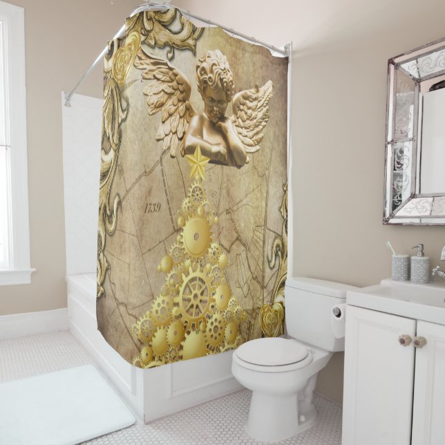 Christmas Shower Curtain, Gold Angel (In Situ)