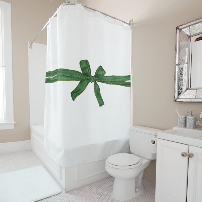 Christmas Shower Curtain, Green Bow (In Situ)