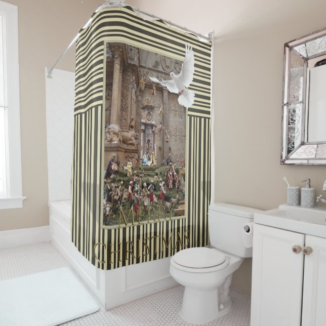 Christmas Shower Curtain, Jesus Stripe (In Situ)