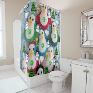 Christmas Shower Curtain, Penguin