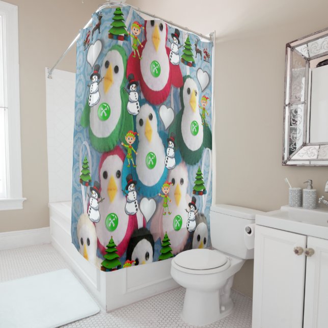 Christmas Shower Curtain, Penguin (In Situ)