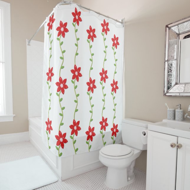 Christmas Shower Curtain, Poinsettia  (In Situ)
