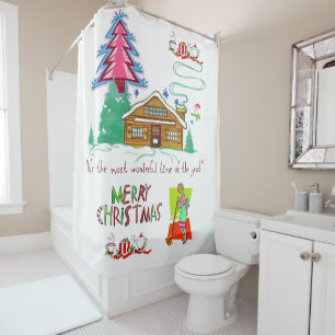 Christmas Shower Curtain, Red Green Cleaning Lady