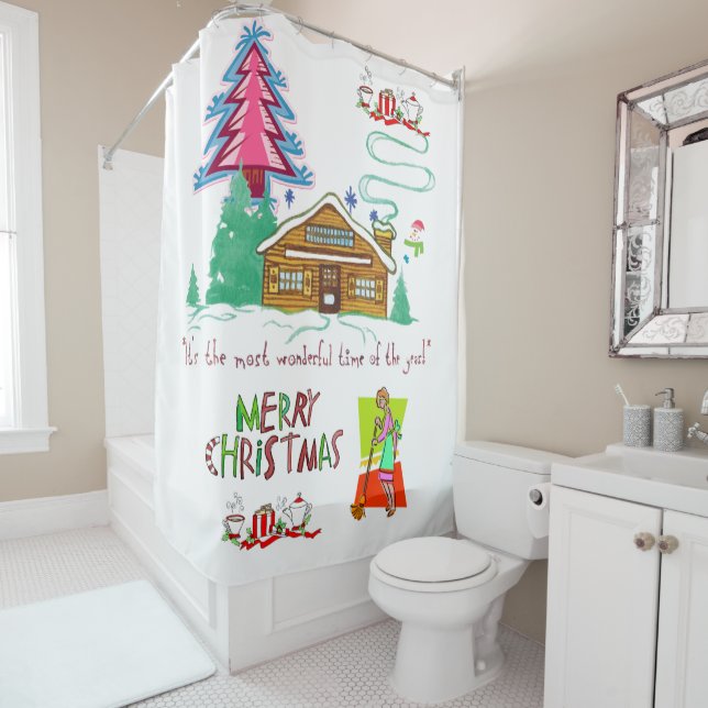 Christmas Shower Curtain, Red Green Cleaning Lady (In Situ)