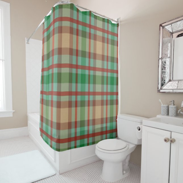 Christmas Shower Curtain, Red Green Plaid  (In Situ)