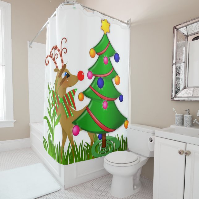 Christmas Shower Curtain, Reindeer (In Situ)