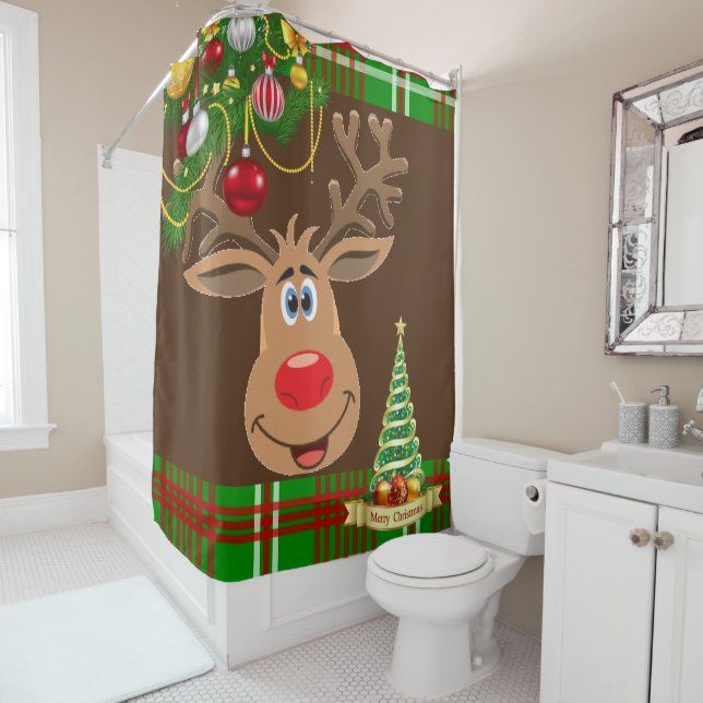 Christmas Shower Curtain, Reindeer (In Situ)