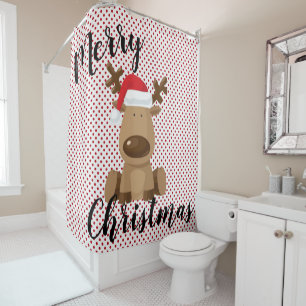 Christmas Shower Curtain Reindeer Polka Dot Polkad