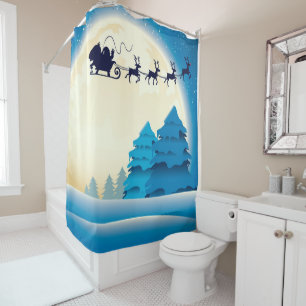 Christmas Shower Curtain/Santa and Sleigh