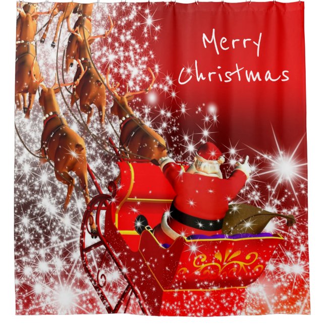 Christmas Shower Curtain/Santa and Sleigh (Front)