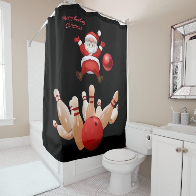 Christmas Shower Curtain, Santa Bowling (In Situ)