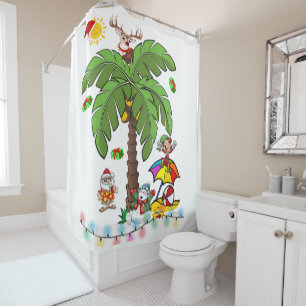 Christmas Shower Curtain, Santa Claus Beach Bum