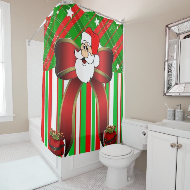 Christmas Shower Curtain, Santa Stripe (In Situ)