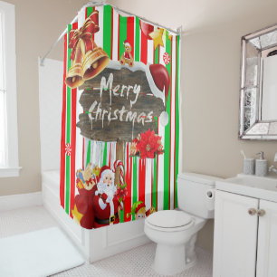 Christmas Shower Curtain, Santa Stripe