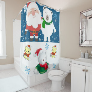 Christmas Shower Curtain, Santa Teddy Bear