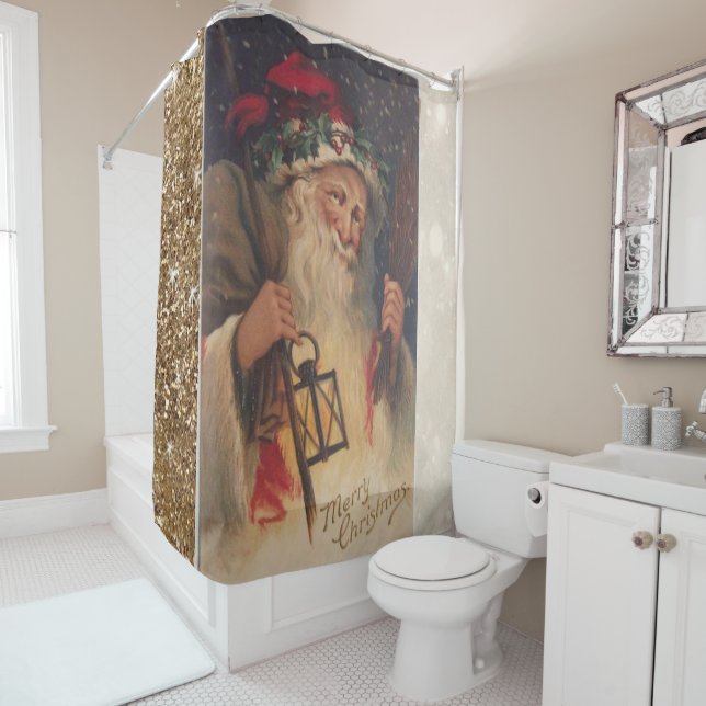 Christmas Shower Curtain, Santa Vintage (In Situ)