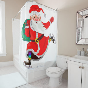 Christmas Shower Curtain Santa with Gift