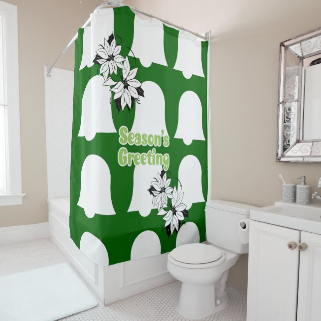 Christmas Shower Curtain, Season's Greetings Green (In Situ)