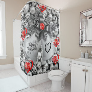 Christmas Shower Curtain, Silver Balls