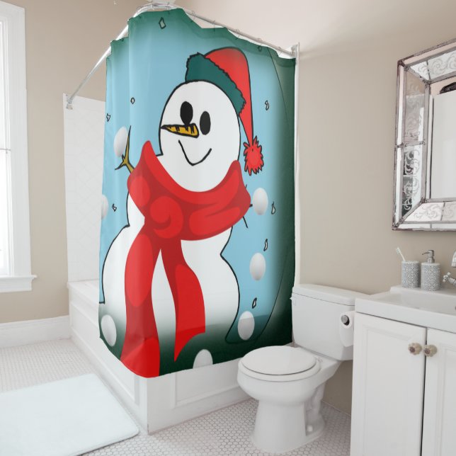 Christmas Shower Curtain, Snowman (In Situ)