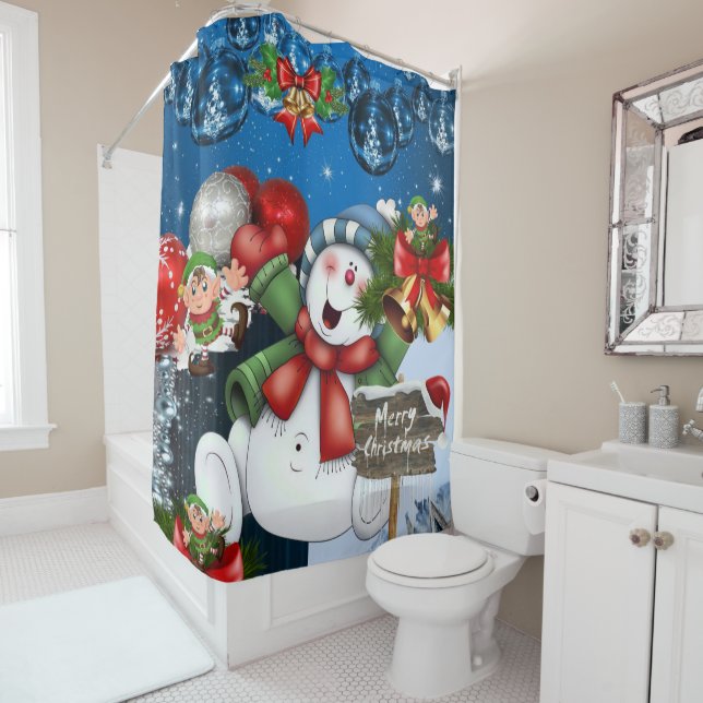 Christmas Shower Curtain, Snowman (In Situ)