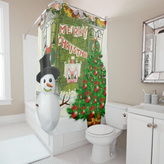 Christmas Shower Curtain, Snowman (In Situ)