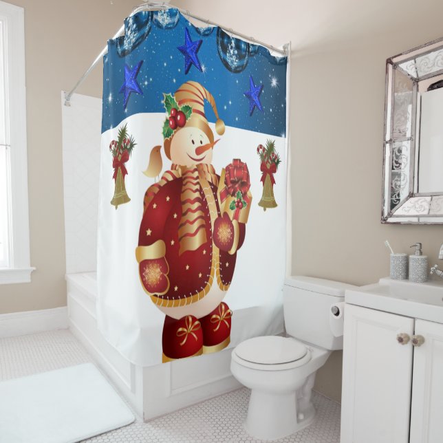 Christmas Shower Curtain, Snowman (In Situ)