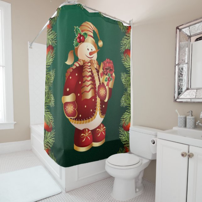 Christmas Shower Curtain, Snowman (In Situ)