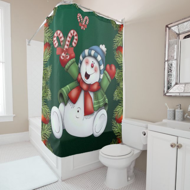 Christmas Shower Curtain, Snowman (In Situ)