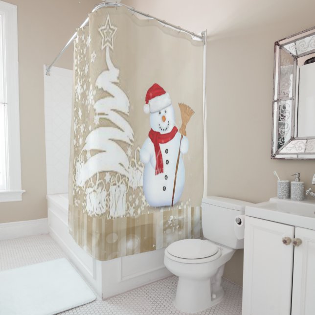 Christmas Shower Curtain, Snowman (In Situ)
