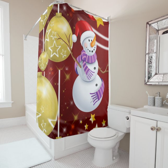 Christmas Shower Curtain, Snowman (In Situ)