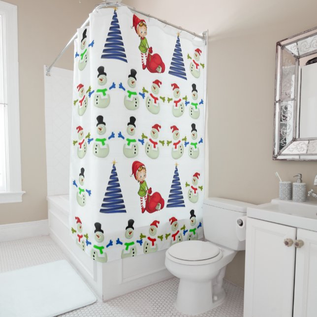 Christmas Shower Curtain, Snowman (In Situ)
