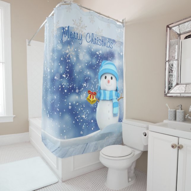 Christmas Shower Curtain, Snowman (In Situ)