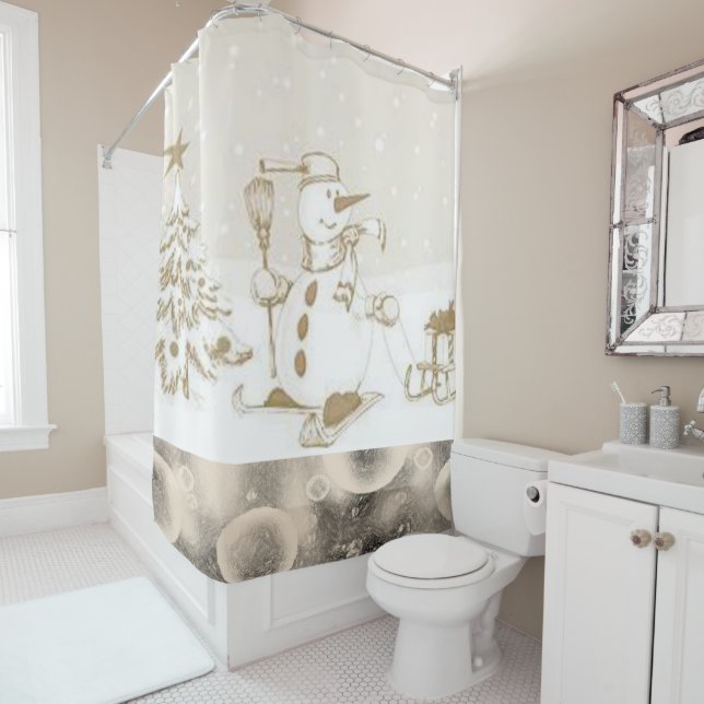 Christmas Shower Curtain, Snowman (In Situ)
