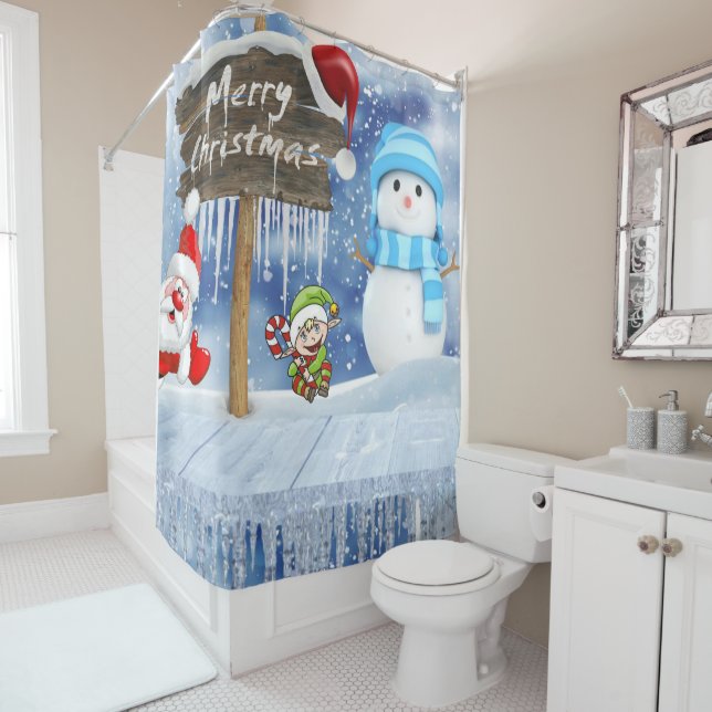 Christmas Shower Curtain, Snowman (In Situ)