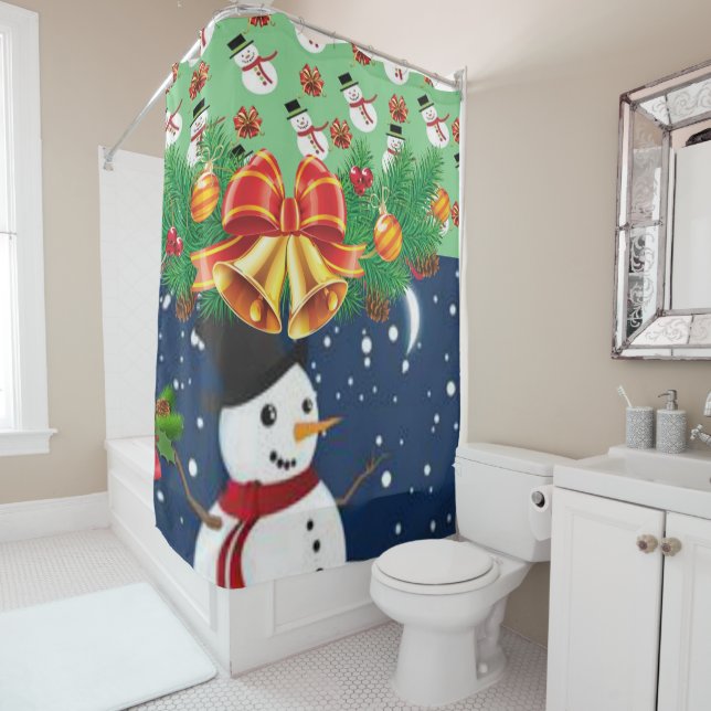 Christmas Shower Curtain, Snowman (In Situ)