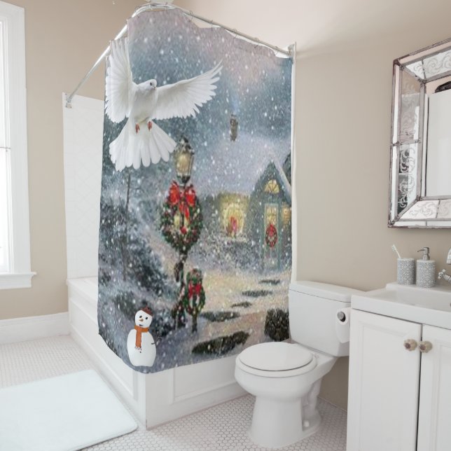 Christmas Shower Curtain, Snowman (In Situ)