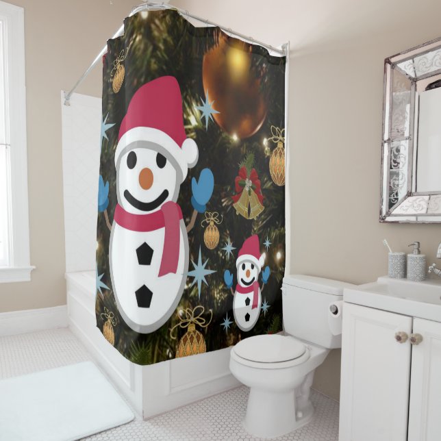 Christmas Shower Curtain, Snowman (In Situ)