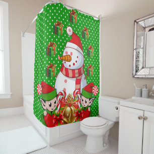 Christmas Shower Curtain, Snowman Elf
