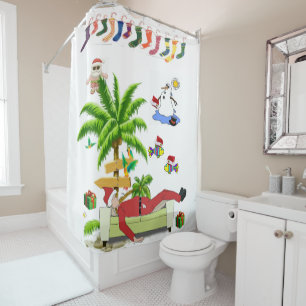 Christmas Shower Curtain, Summer Beach Bum Santa